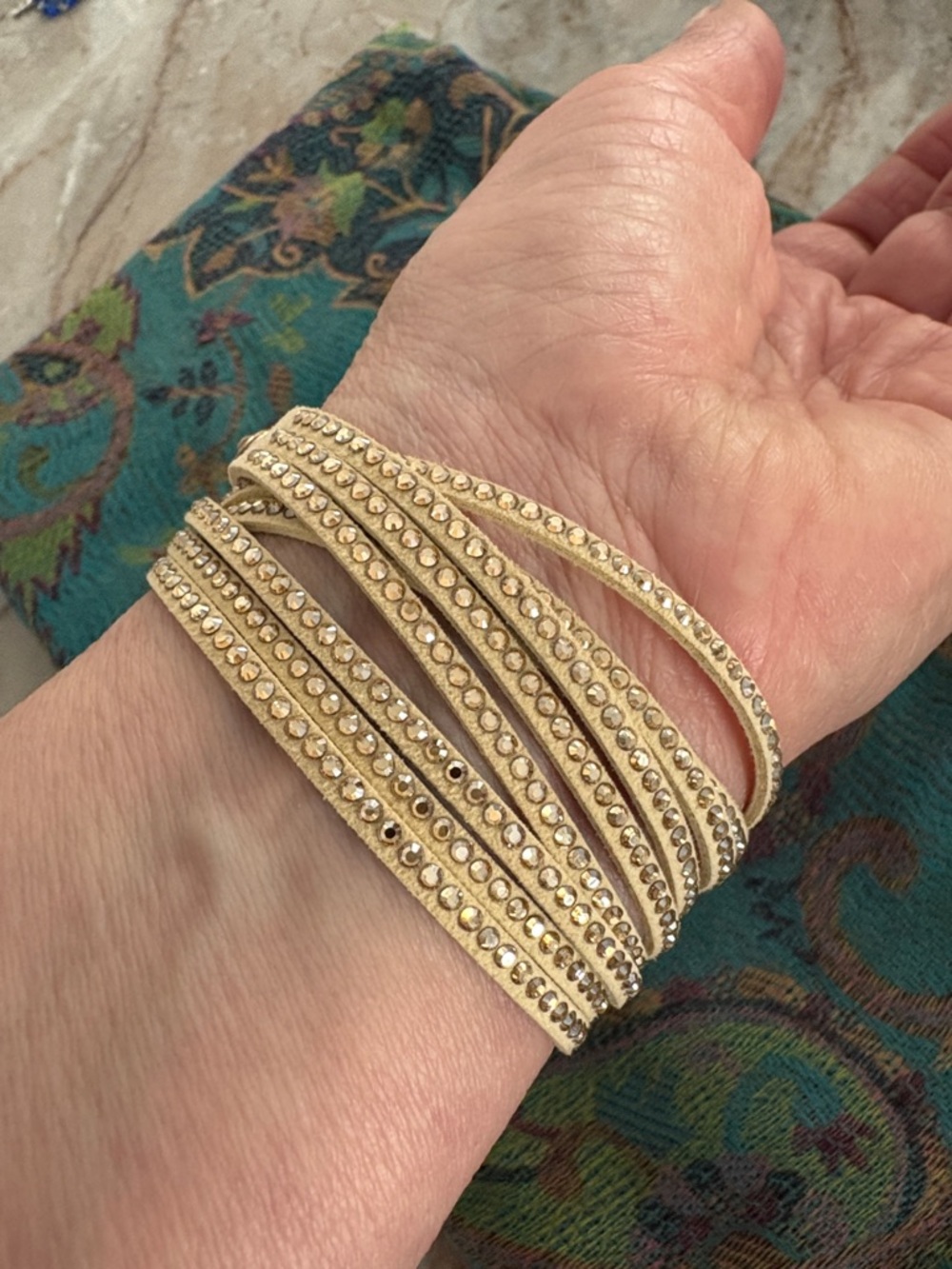 Touchstone Crystal-Embellished Triple Wrap Leather Bracelet - Golden - Picture 7 of 8
